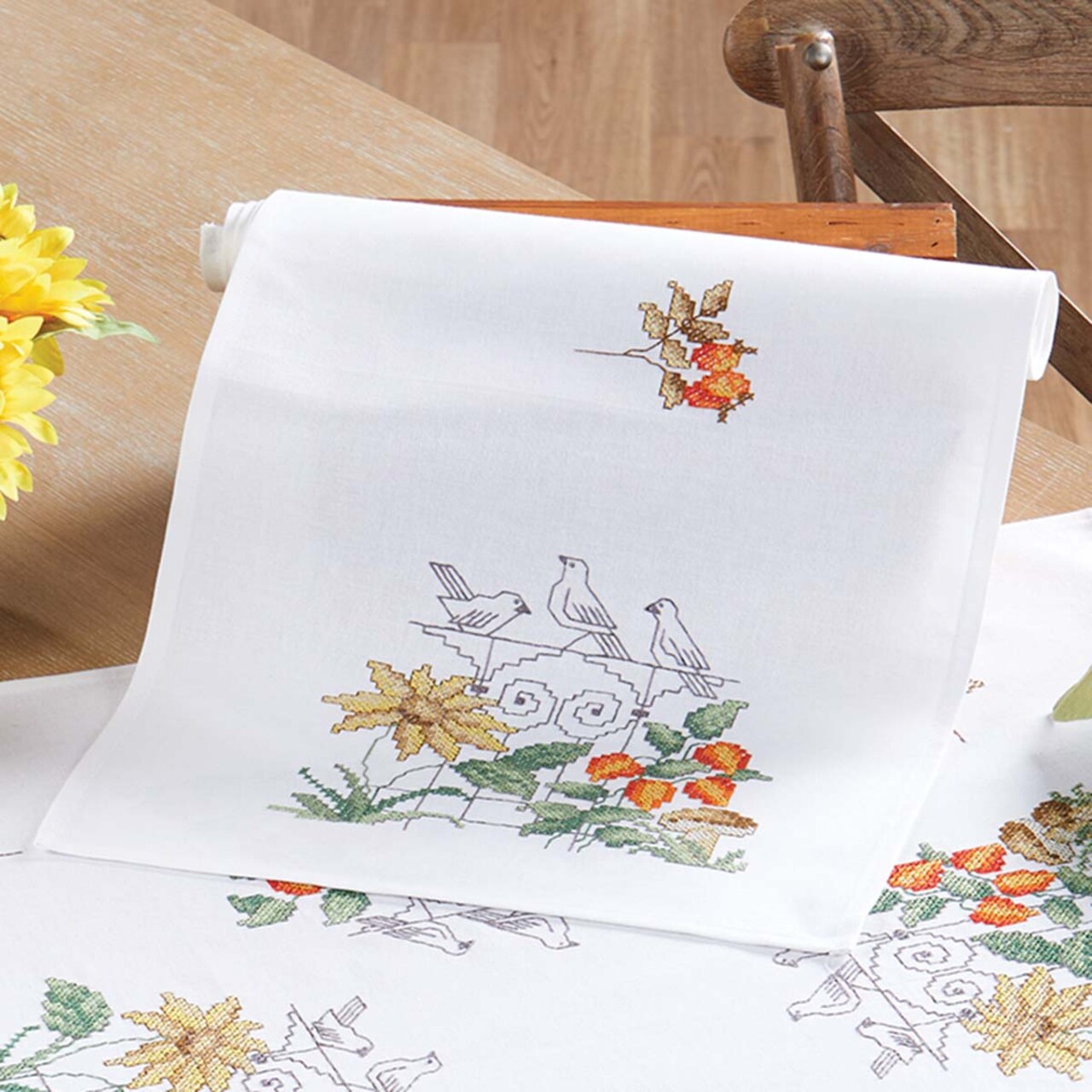 Herrschners Garden Gate Table Runner Stamped Cross-Stitch Kit